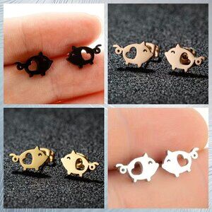 Little Pigs and Hearts Stainless Steel Stud Earrings #1211